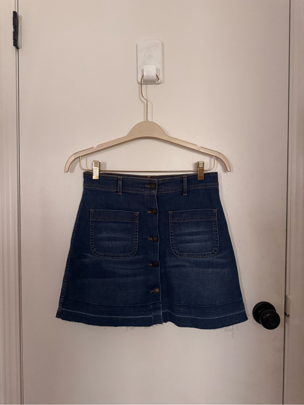 Zara Dark Blue Button-Front A-Line Denim Skirt Size M